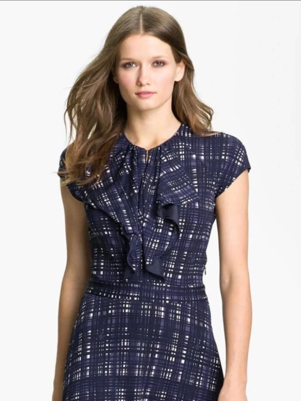 Tory Burch Clementine Dress Women M Blue Fit Flare Plaid Career Classic Timeless